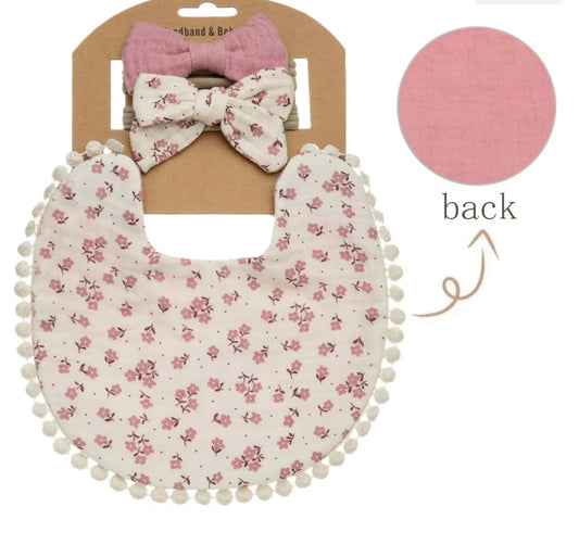 Bavoir Fleuri Rose
